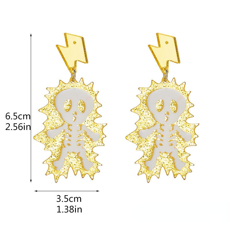 Wholesale Acrylic Thunderbolt Skull Skeleton Earrings